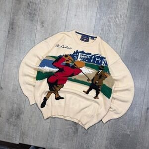 Vintage 90s rare Hathaway pullover golf AOP print knitted sweater Size XL